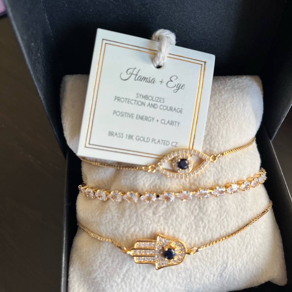 Hamsa & Eye bracelet trio. Brand new.
